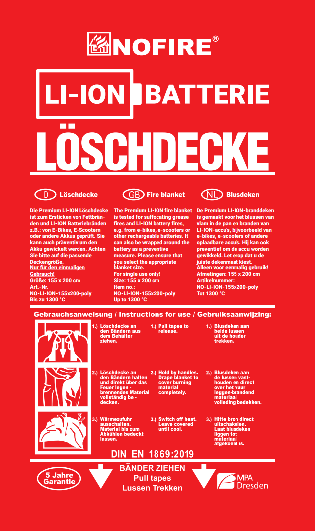 NOFIRE LI-ION Löschdecke 155x200/Poly | EPS