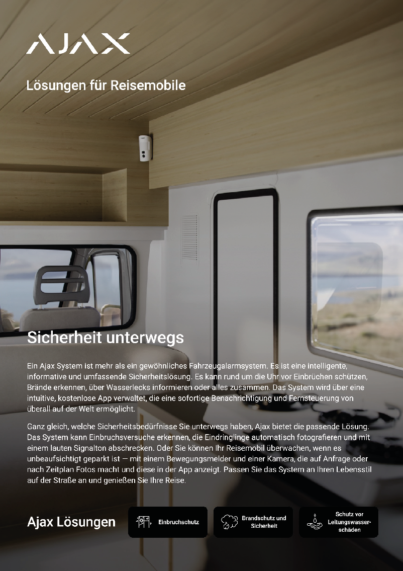 Ajax Broschüre: Lösungen für Reisemobile Ajax Broschüre: Lösungen für Reisemobile