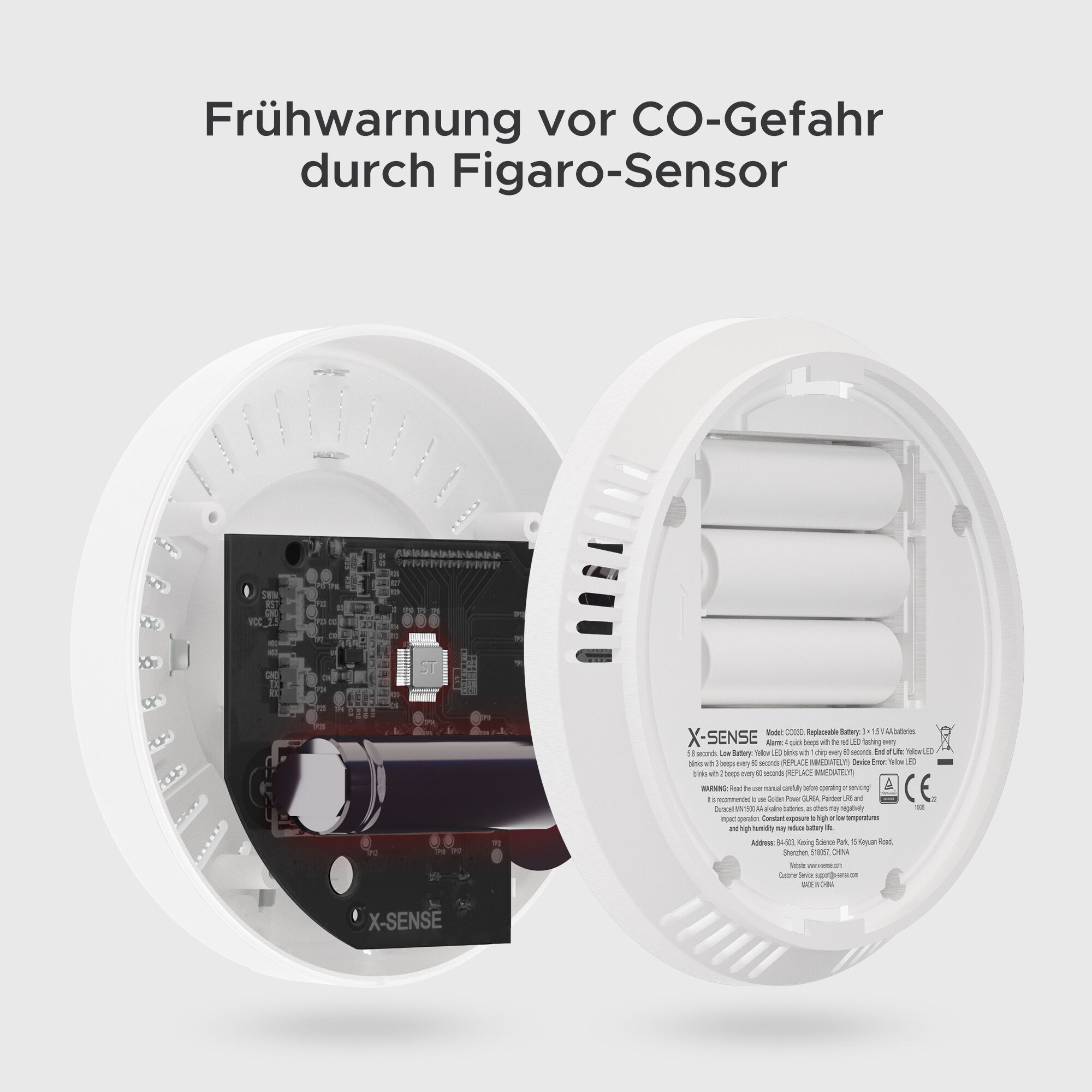 X-Sense CO03D CO-Melder mit LCD, austauschbare Batterie