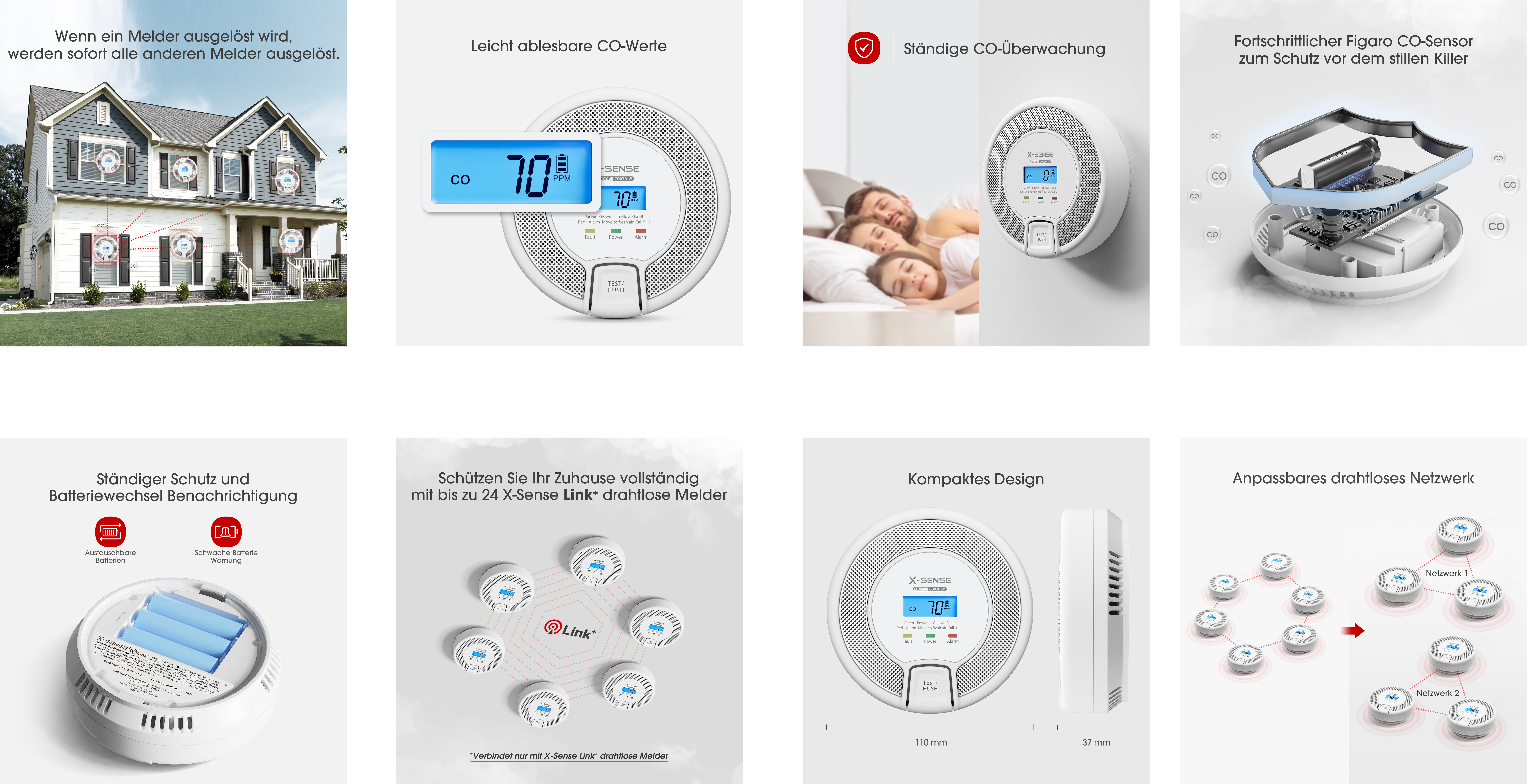 X-Sense CO03D-W Funk-CO-Melder mit LCD-Display