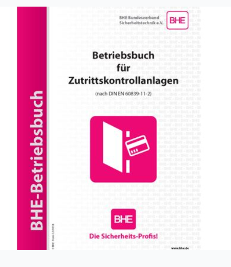 BHE-Betriebsbuch für Zutrittskontrollanlagen, Seite, Text, Werbung, Plakat