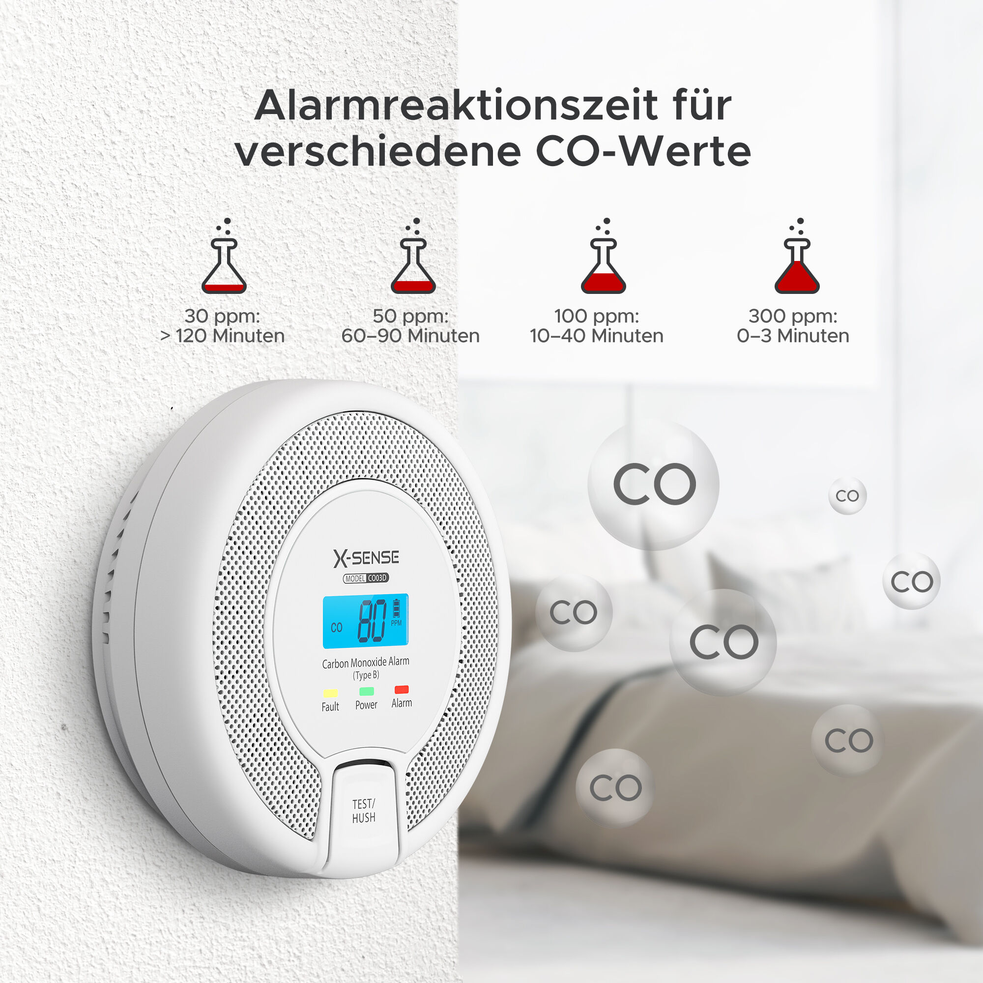 X-Sense CO03D CO-Melder mit LCD, austauschbare Batterie
