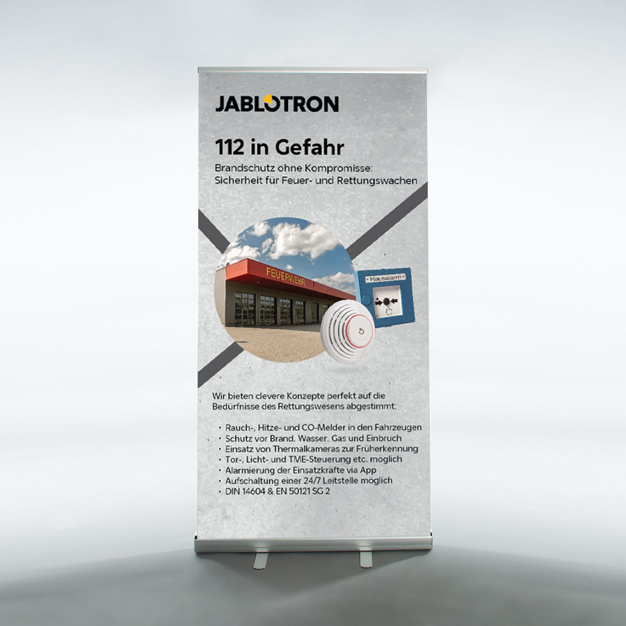Jablotron-Roll-Up: 112 in Gefahr Jablotron-Roll-Up: 112 in Gefahr, Werbung, Plakat