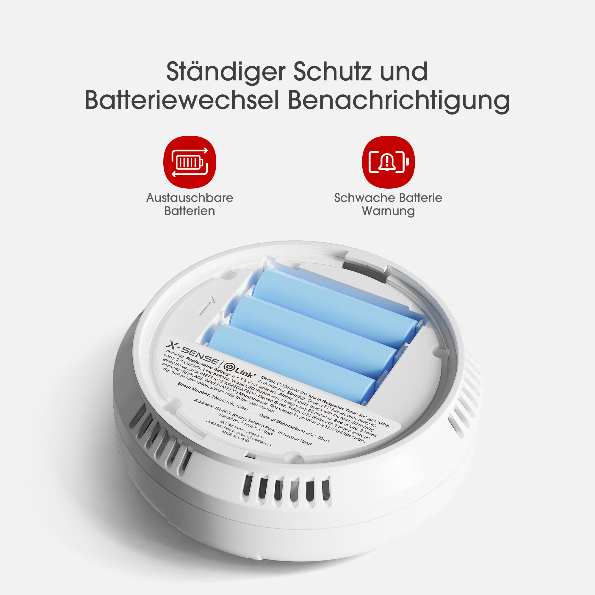X-Sense CO03D-W Funk-CO-Melder mit LCD-Display