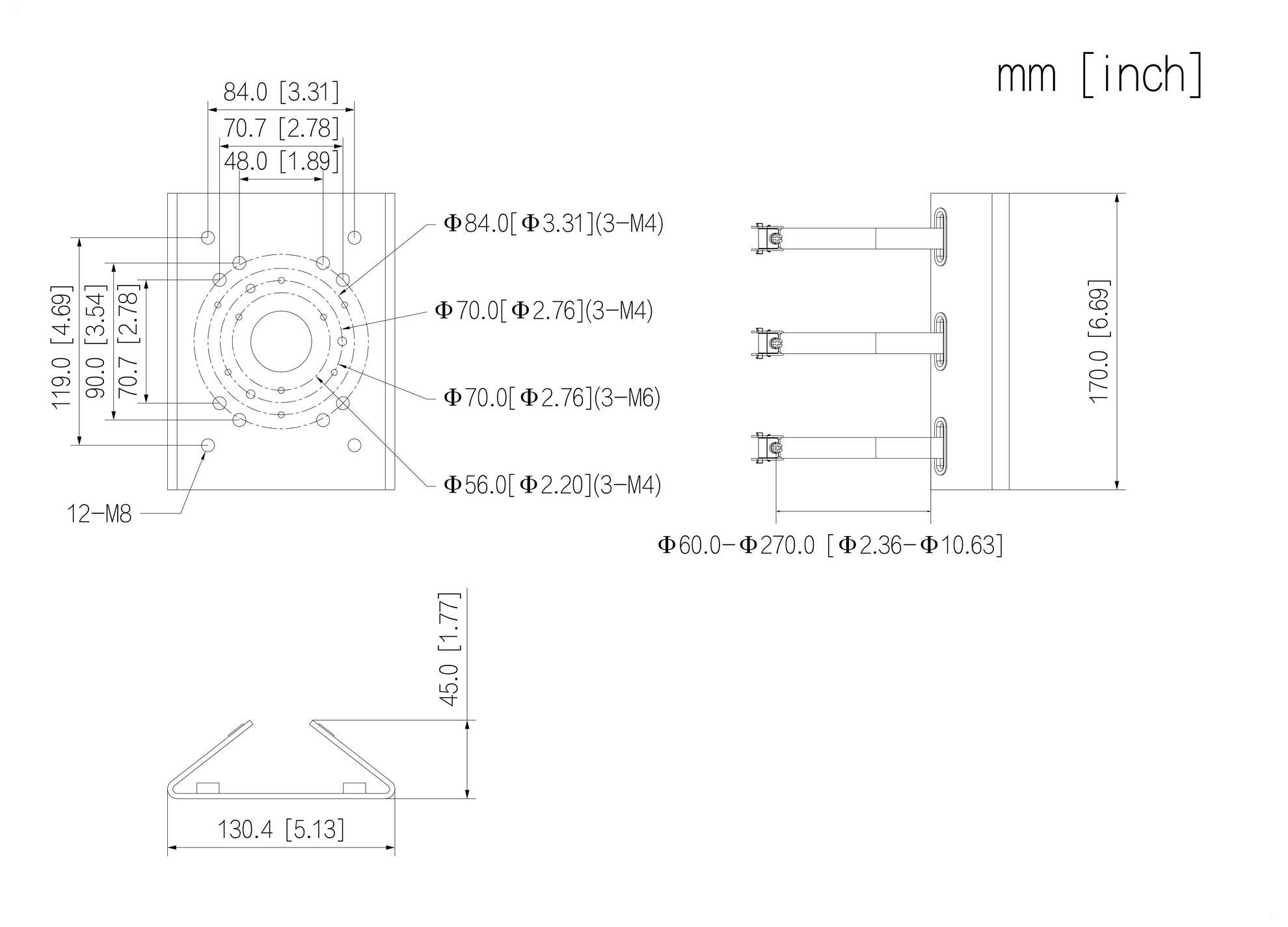 Dahua_PFA5510_Weiss_2_Massskizze.png D-PFA5510 Schnellmontage-Mastadapter für PTZ-Kameras