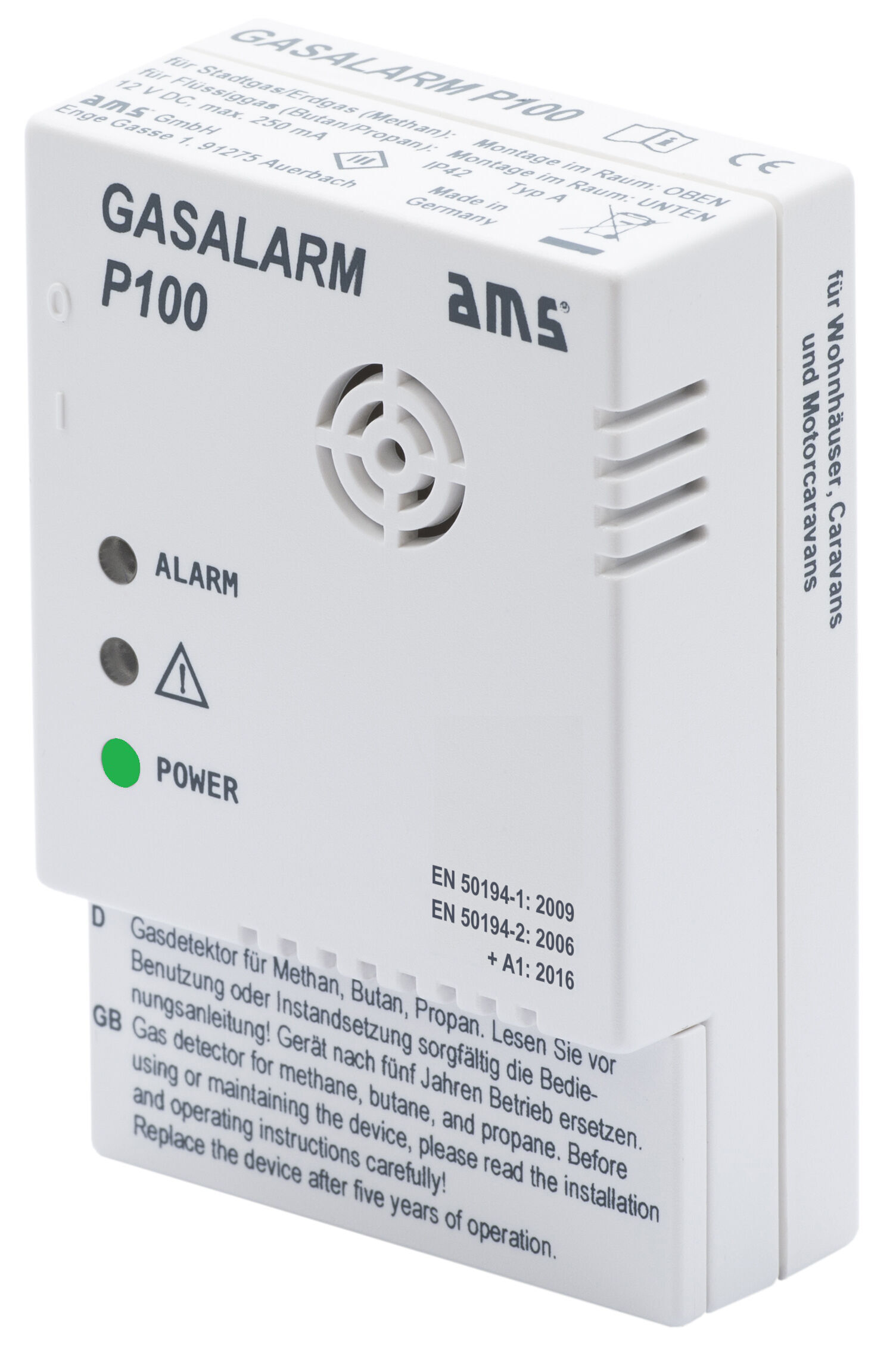 AMS Gas Alarm P100 Gasmelder 12V Detailansicht Bild 4 | EPS