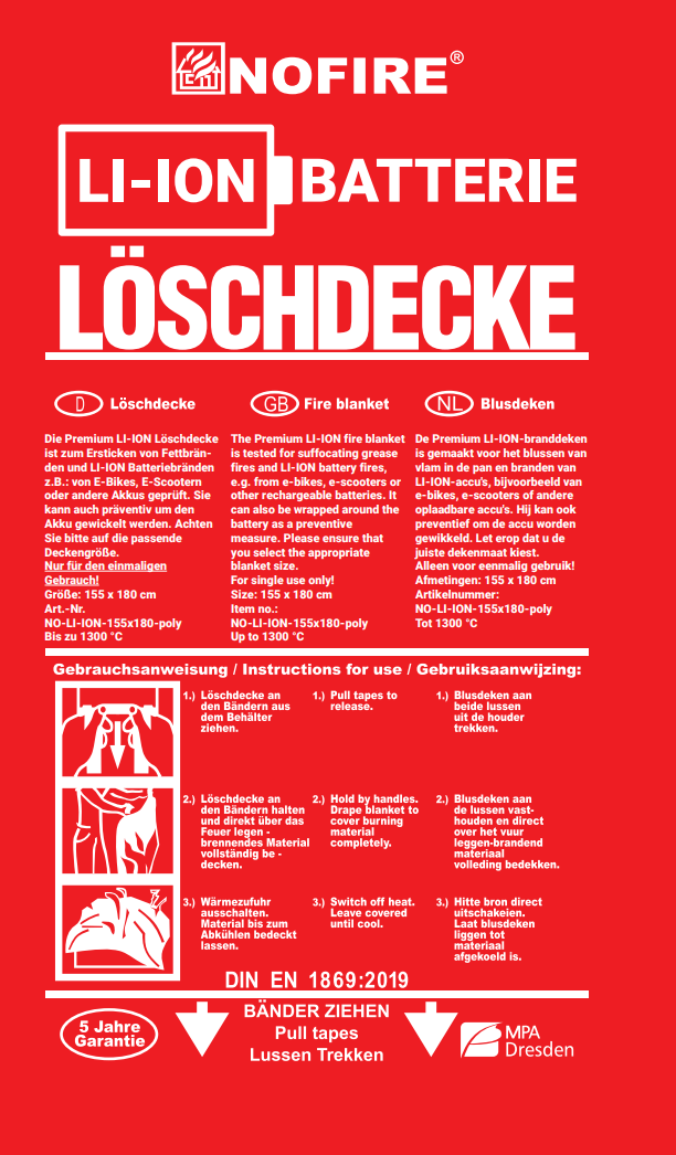 NOFIRE LI-ION Löschdecke 155x180/Poly | EPS
