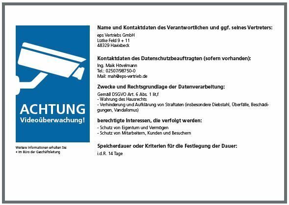 EPS D-DSGVO Hinweisschild Video EPS D-DSGVO Hinweisschild Video | EPS