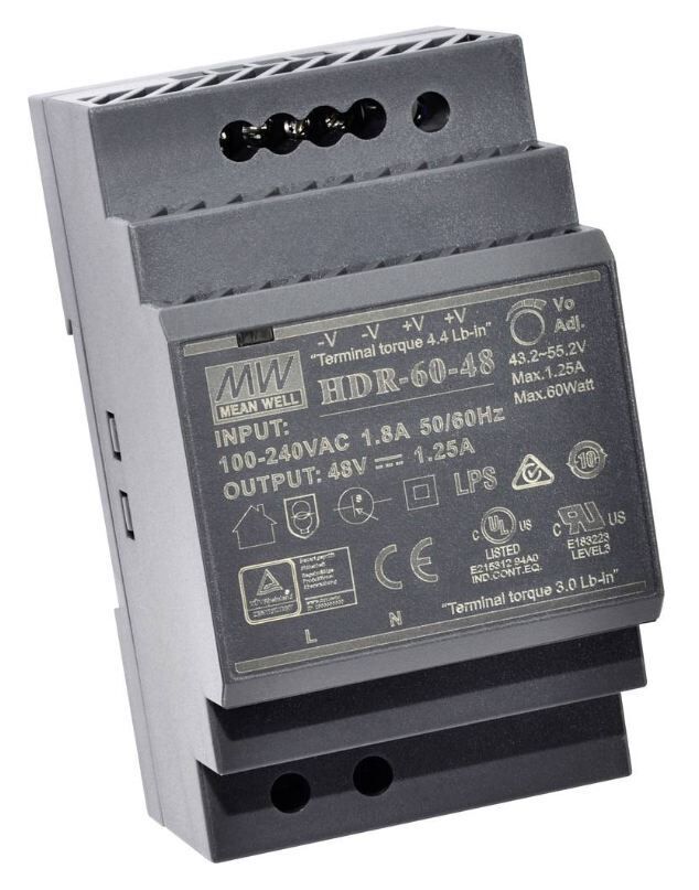 Mean Well Schaltnetzteil, Hutschiene, 60 W, 48 V, 1,25 A Mean Well Schaltnetzteil, Hutschiene, 60 W, 48 V, 1,25 A | EPS